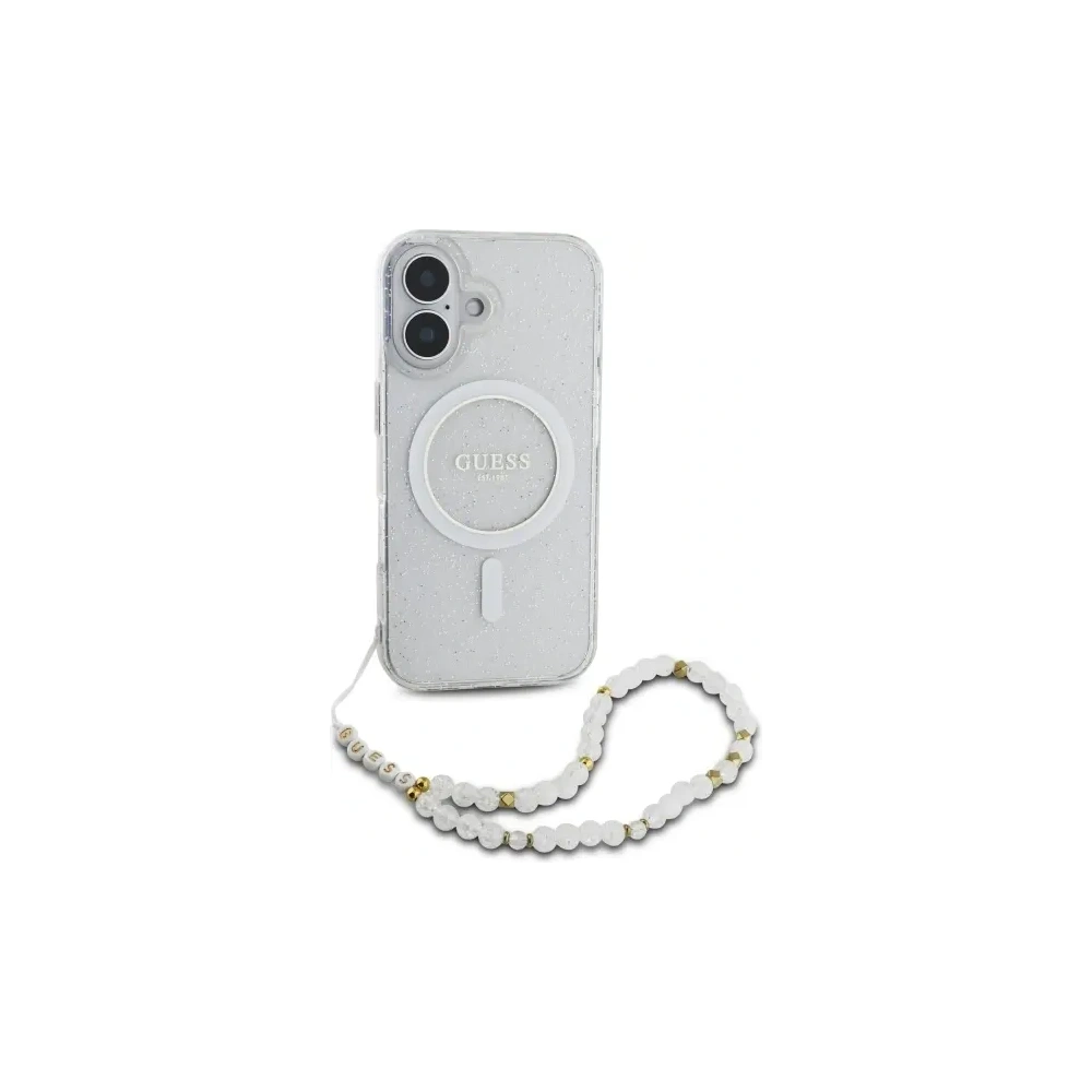 Hurtownia GSM - Guess GUHMP16SHGCRELST Apple iPhone 16 Hardcase IML Glitter mit Perlenarmband MagSafe transparent - GUE4156 - {ean13} - Hurt