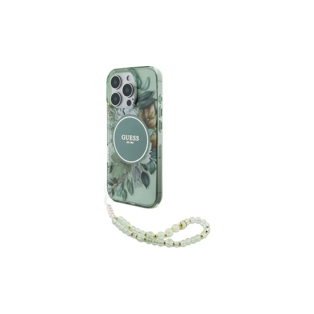 Hurtownia GSM - Etui Guess GUHMP16XHFWBRCESN Apple iPhone 16 Pro Max hardcase IML Flowers With Pearl Strap MagSafe zelený/green - GUE4161 - {ean13} - Hurt