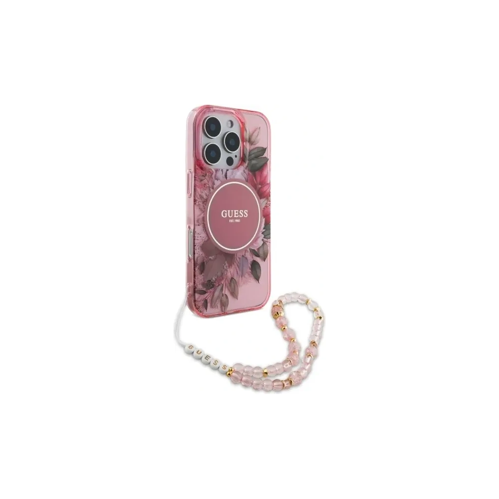 Hurtownia GSM - Etui Guess GUHMP16XHFWBRCESP Apple iPhone 16 Pro Max hardcase IML Flowers With Pearl Strap MagSafe růžový/pink - GUE4162 - {ean13} - Hurt