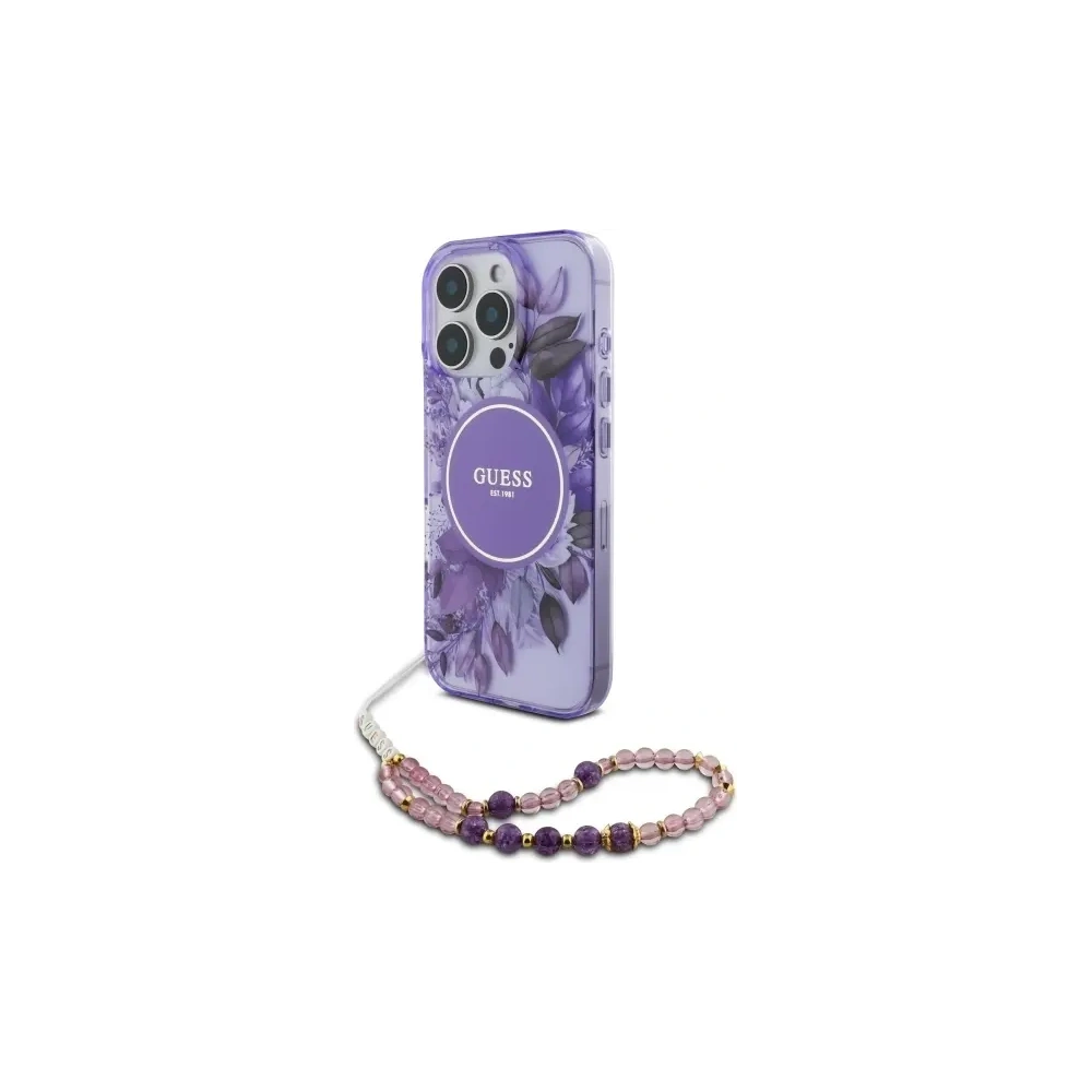Hurtownia GSM - Etui Guess GUHMP16XHFWBRCESU Apple iPhone 16 Pro Max hardcase IML Flowers With Pearl Strap MagSafe fioletowy/purple - GUE4163 - {ean13} - Hurt
