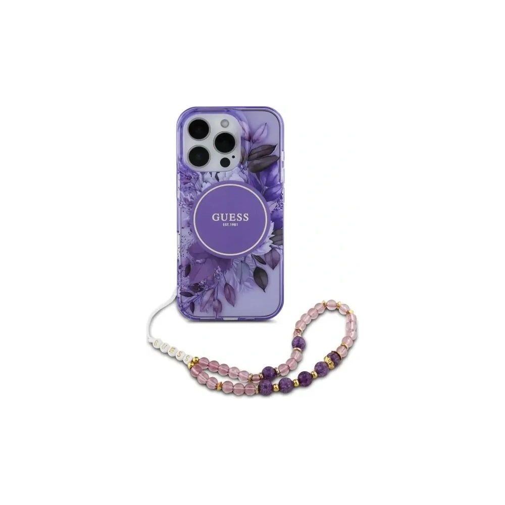 Hurtownia GSM - Etui Guess GUHMP16XHFWBRCESU Apple iPhone 16 Pro Max hardcase IML Flowers With Pearl Strap MagSafe fialová/purple - GUE4163 - {ean13} - Hurt