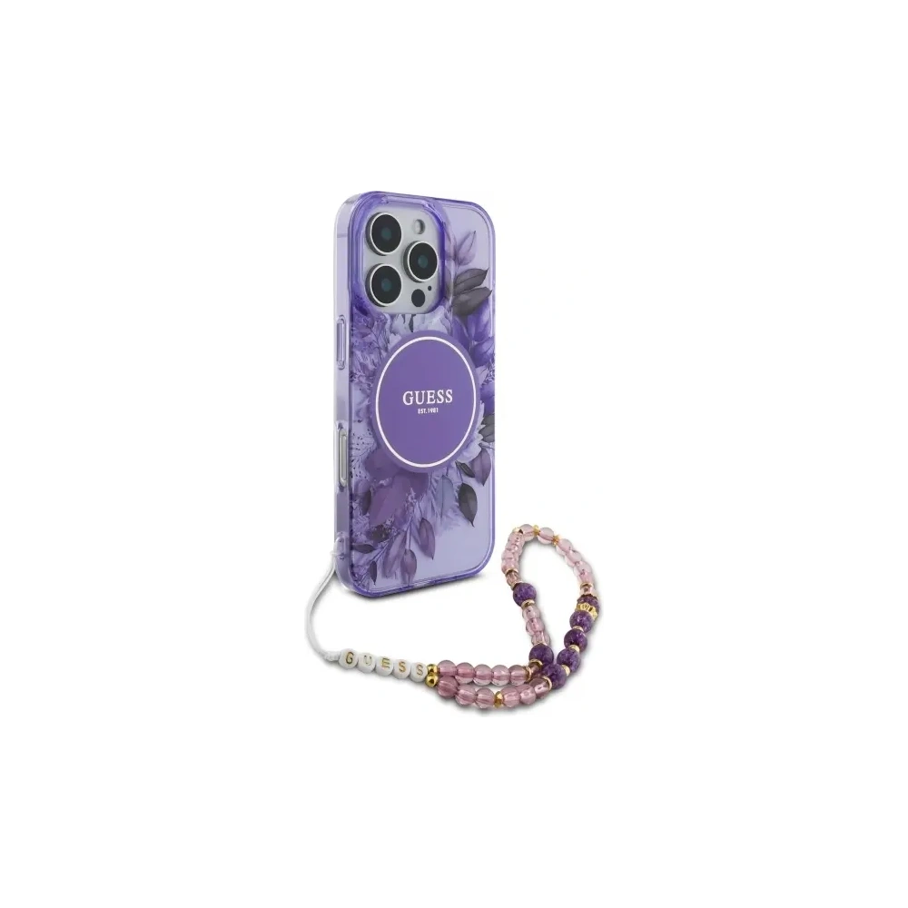 Hurtownia GSM - Etui Guess GUHMP16XHFWBRCESU Apple iPhone 16 Pro Max hardcase IML Flowers With Pearl Strap MagSafe fialová/purple - GUE4163 - {ean13} - Hurt