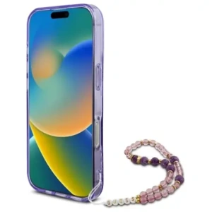 Etui Guess GUHMP16XHFWBRCESU Apple iPhone 16 Pro Max hardcase IML Flowers With Pearl Strap MagSafe fioletowy/purple