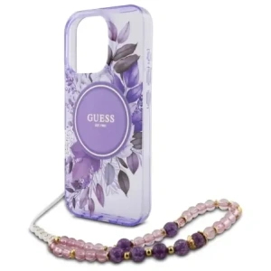 Etui Guess GUHMP16XHFWBRCESU Apple iPhone 16 Pro Max hardcase IML Flowers With Pearl Strap MagSafe fioletowy/purple