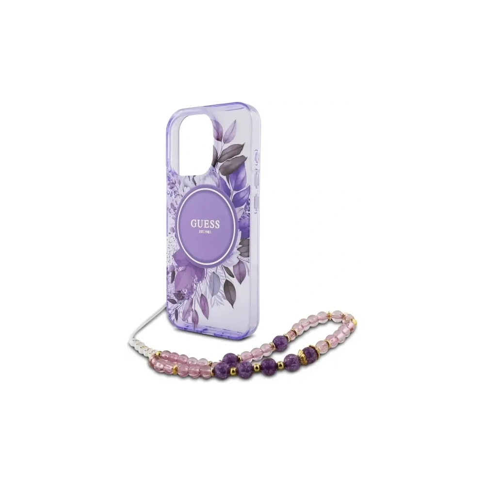 Hurtownia GSM - Etui Guess GUHMP16XHFWBRCESU Apple iPhone 16 Pro Max hardcase IML Flowers With Pearl Strap MagSafe fialová/purple - GUE4163 - {ean13} - Hurt