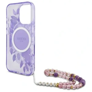 Etui Guess GUHMP16XHFWBRCESU Apple iPhone 16 Pro Max hardcase IML Flowers With Pearl Strap MagSafe fioletowy/purple