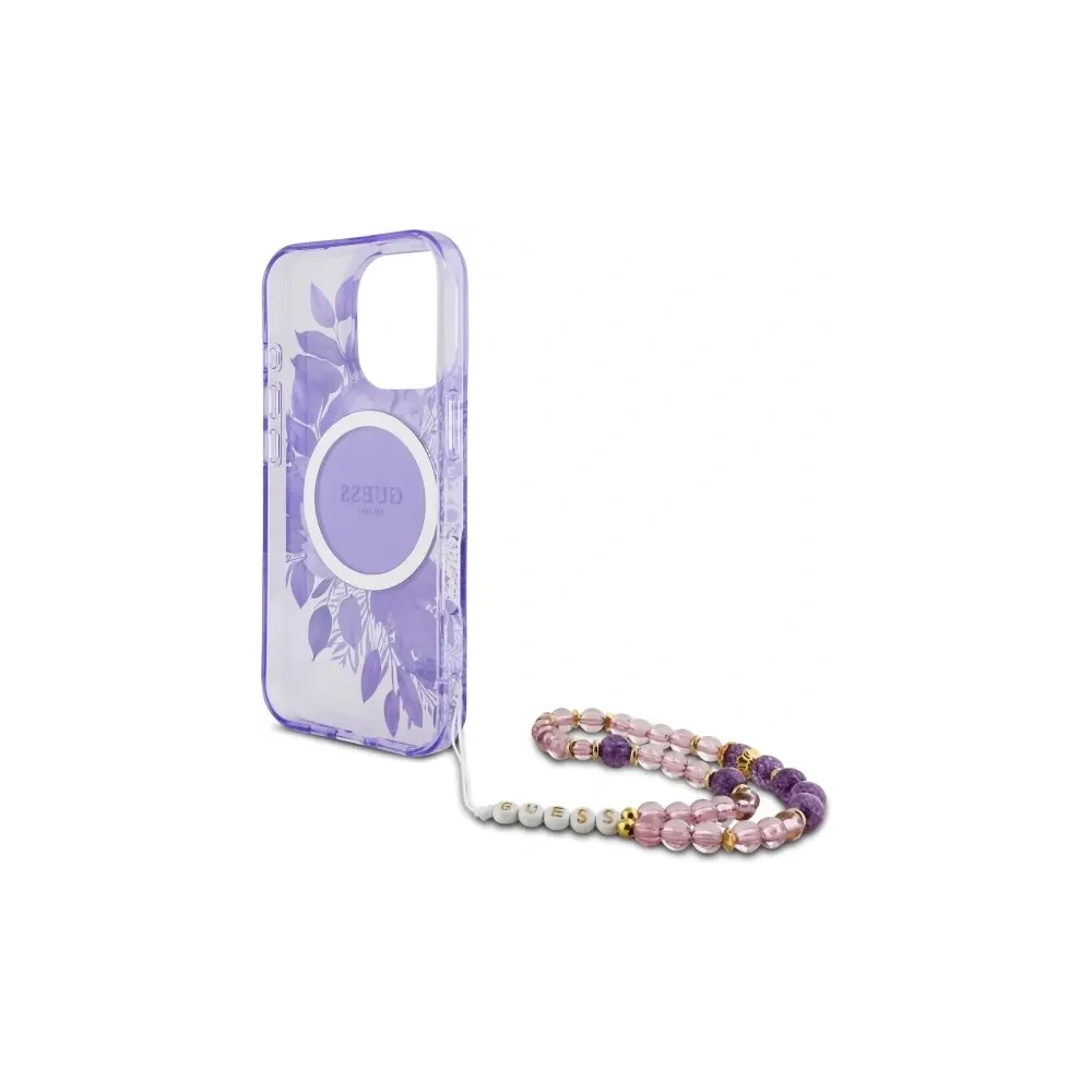 Hurtownia GSM - Etui Guess GUHMP16XHFWBRCESU Apple iPhone 16 Pro Max hardcase IML Flowers With Pearl Strap MagSafe fialová/purple - GUE4163 - {ean13} - Hurt