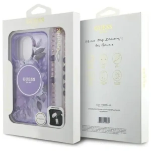 Etui Guess GUHMP16XHFWBRCESU Apple iPhone 16 Pro Max hardcase IML Flowers With Pearl Strap MagSafe fioletowy/purple