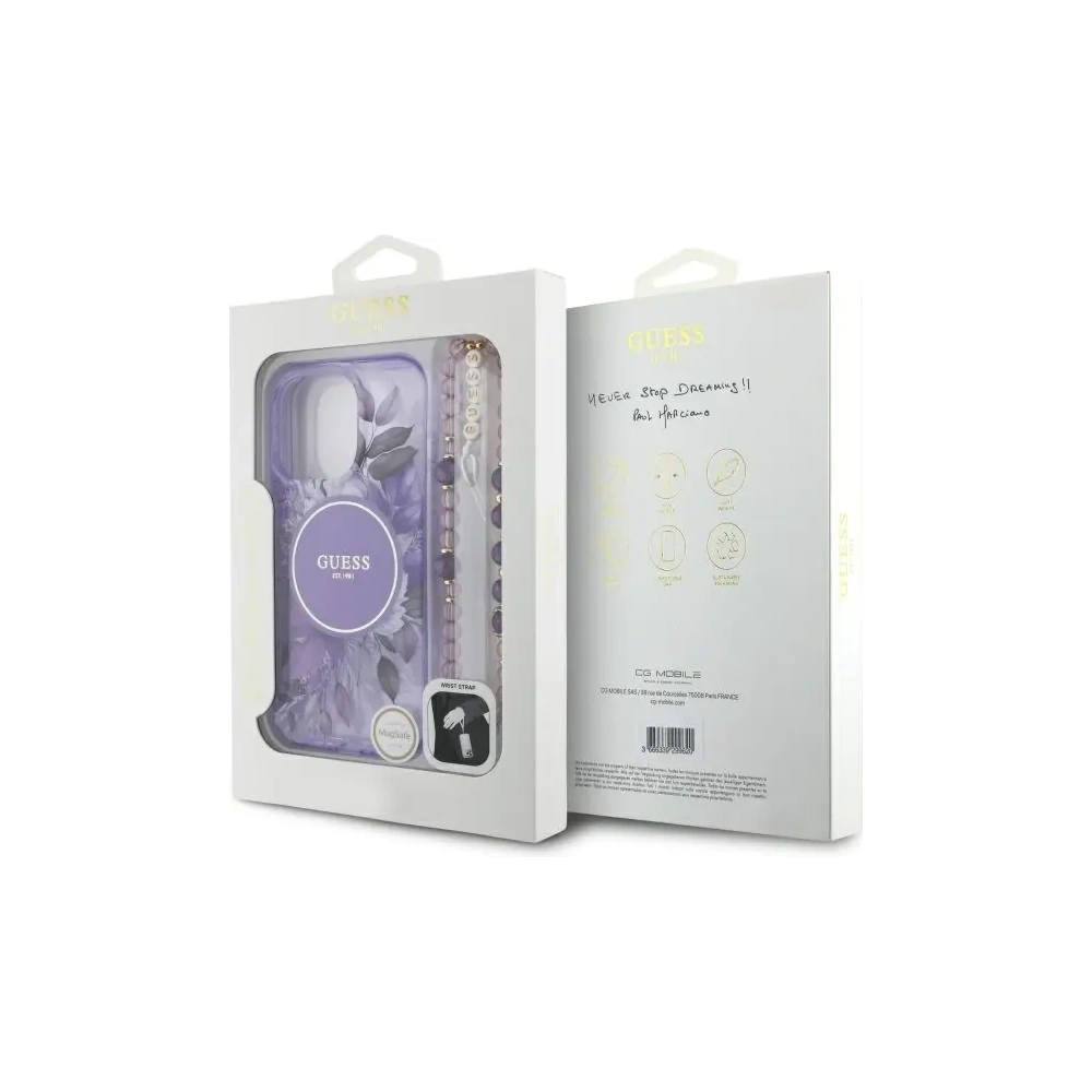 Hurtownia GSM - Etui Guess GUHMP16XHFWBRCESU Apple iPhone 16 Pro Max hardcase IML Flowers With Pearl Strap MagSafe fialová/purple - GUE4163 - {ean13} - Hurt