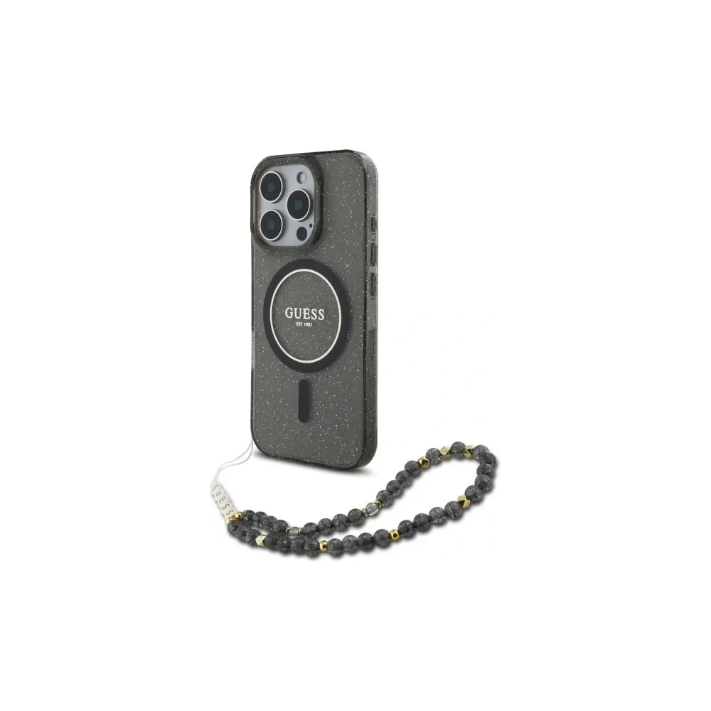Hurtownia GSM - Etui Guess GUHMP16XHGCRELSK Apple iPhone 16 Pro Max hardcase IML Glitter With Pearl Strap MagSafe czarny/czarny - GUE4165 - {ean13} - Hurt