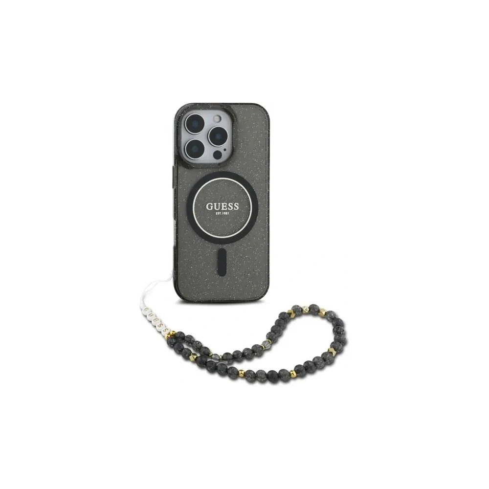 Hurtownia GSM - Guess GUHMP16XHGCRELSK Apple iPhone 16 Pro Max kemény tok IML csillogó gyöngyszalaggal MagSafe fekete - GUE4165 - {ean13} - Hurt