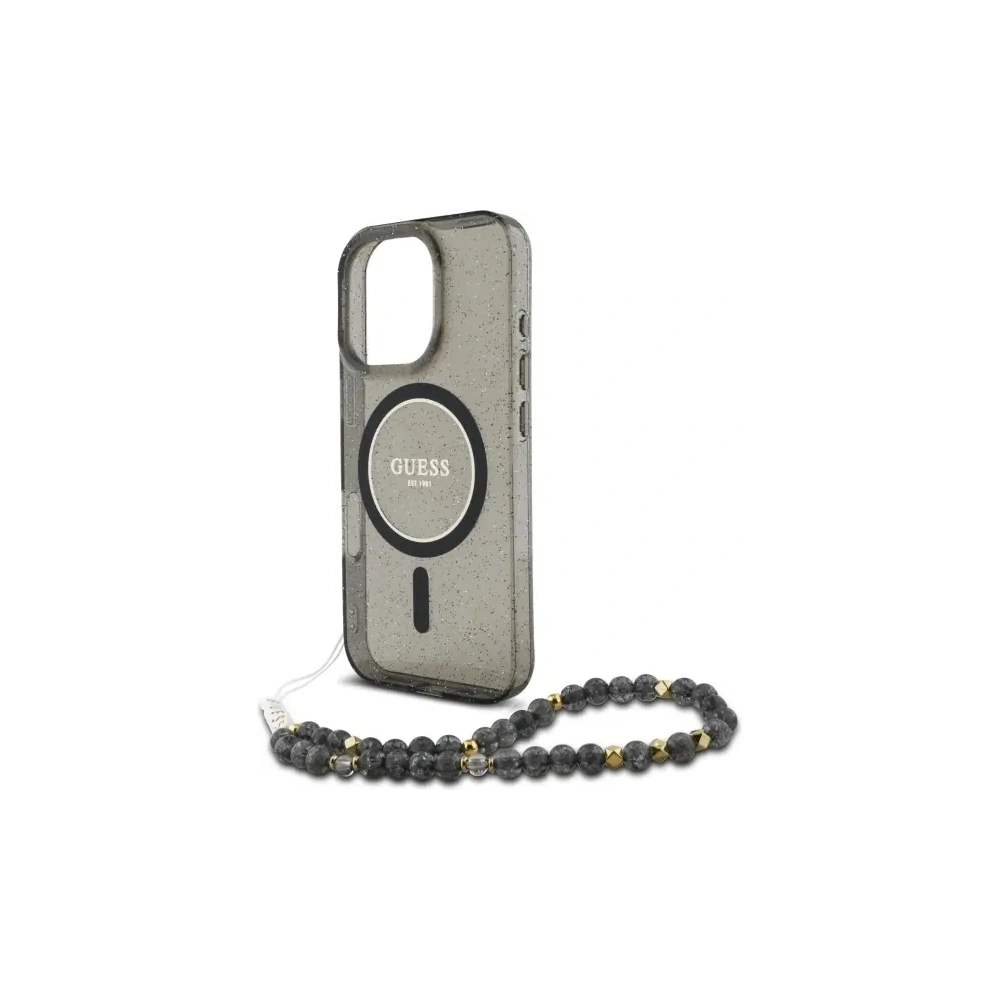 Hurtownia GSM - Etui Guess GUHMP16XHGCRELSK Apple iPhone 16 Pro Max hardcase IML Glitter With Pearl Strap MagSafe czarny/czarny - GUE4165 - {ean13} - Hurt