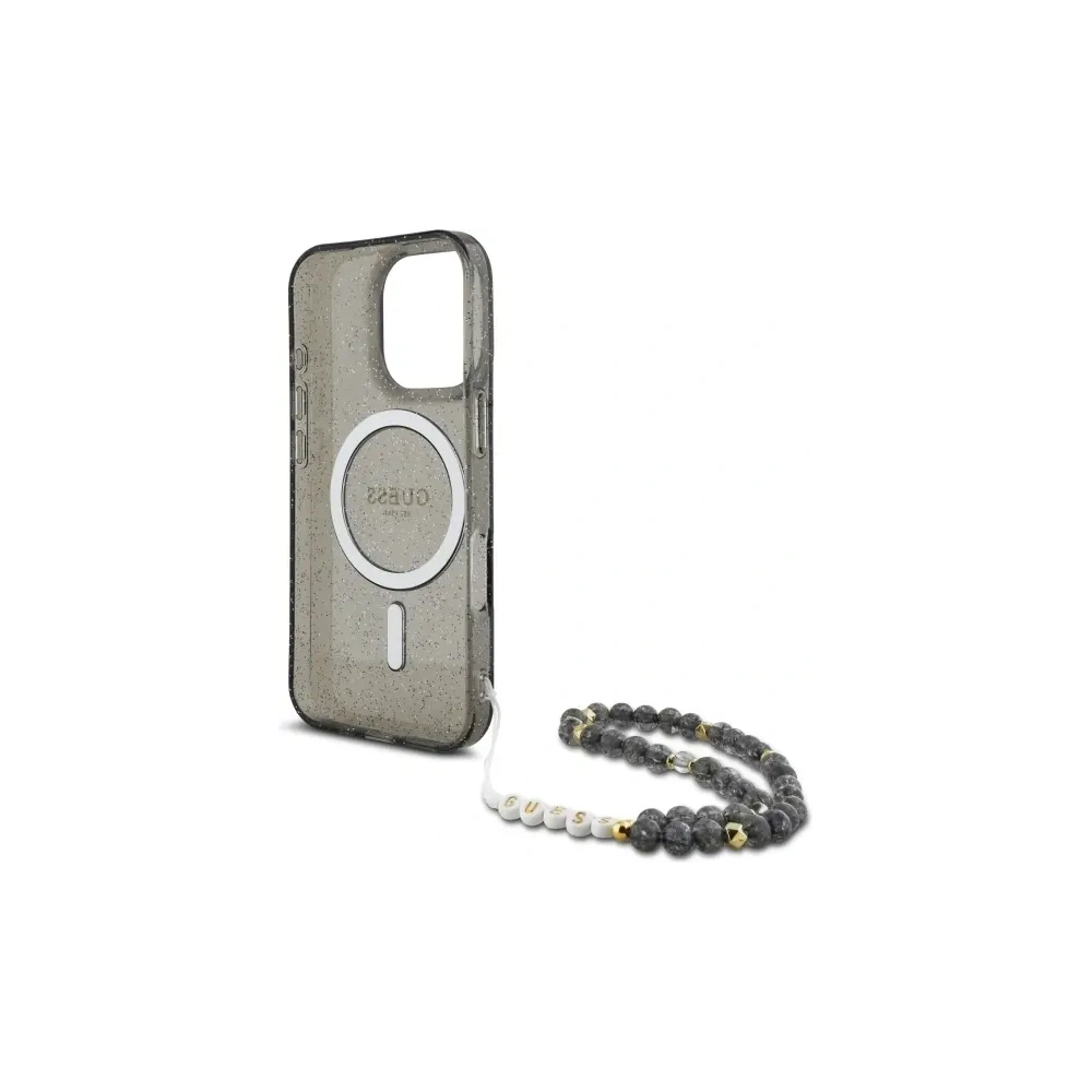 Hurtownia GSM - Etui Guess GUHMP16XHGCRELSK Apple iPhone 16 Pro Max hardcase IML Glitter With Pearl Strap MagSafe czarny/czarny - GUE4165 - {ean13} - Hurt