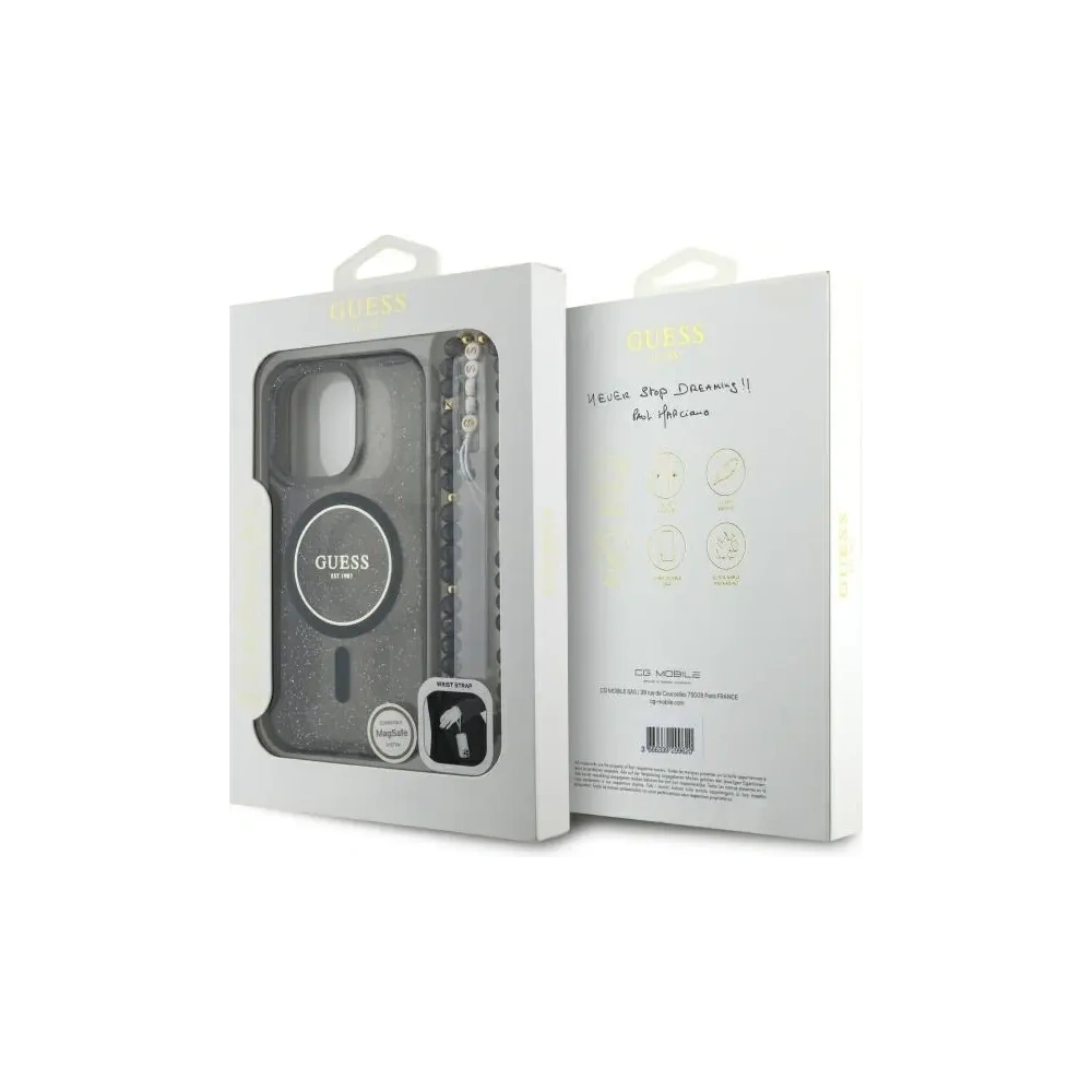Hurtownia GSM - Guess GUHMP16XHGCRELSK Apple iPhone 16 Pro Max kemény tok IML csillogó gyöngyszalaggal MagSafe fekete - GUE4165 - {ean13} - Hurt
