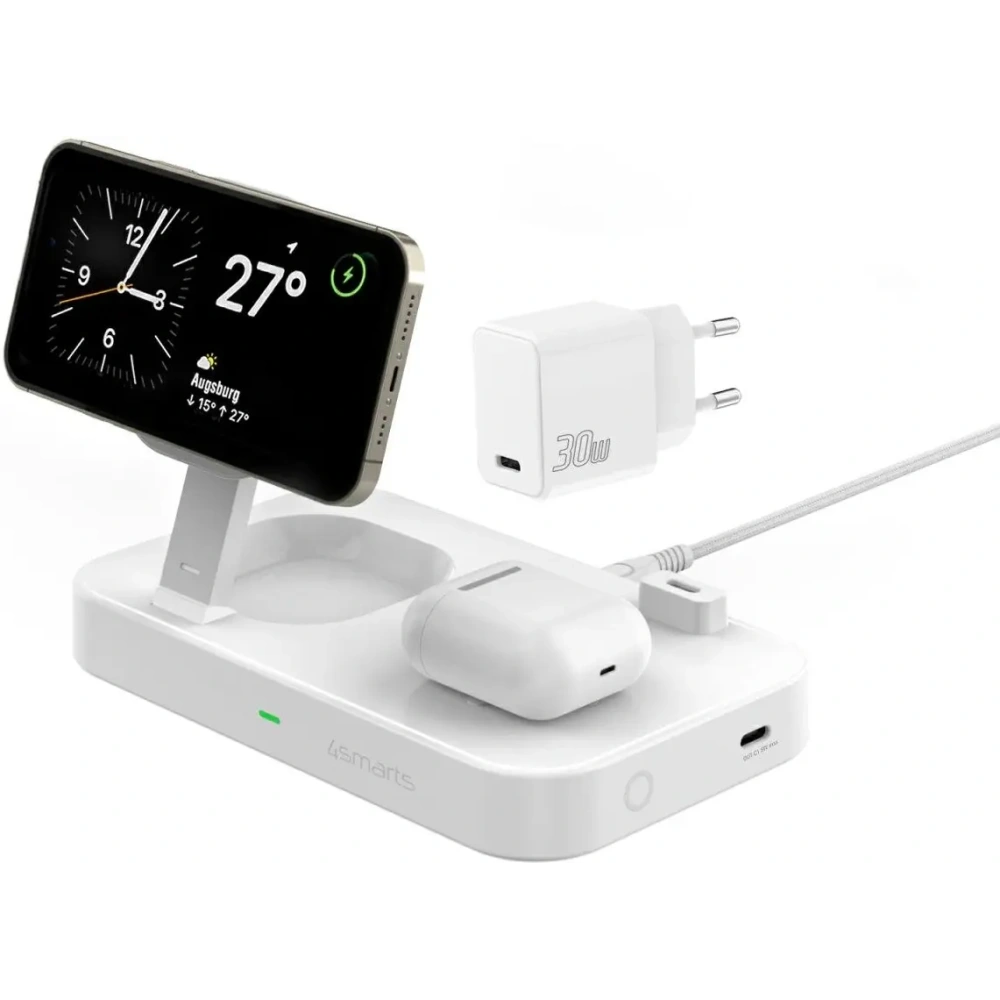 Hurtownia GSM - 4smarts QI2 Trident 2 az 1-ben USB-C vezeték nélküli töltő 30W-os hálózati töltő fehér színben - 4SMR19 - {ean13} - Hurt