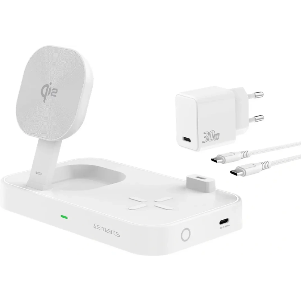 Hurtownia GSM - 4smarts QI2 Trident 2 az 1-ben USB-C vezeték nélküli töltő 30W-os hálózati töltő fehér színben - 4SMR19 - {ean13} - Hurt