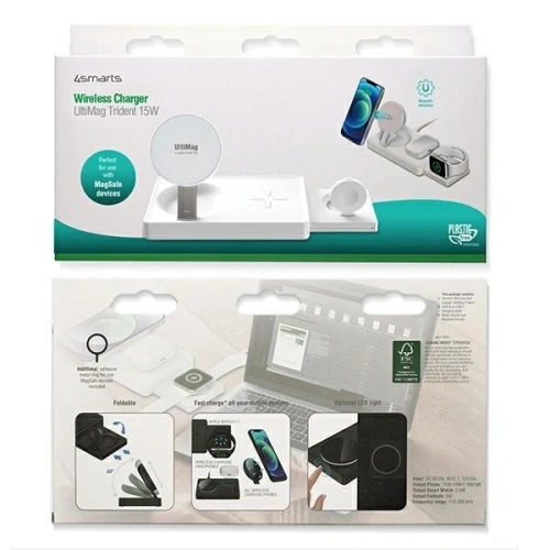 Ładowarka bezprzewodowa 4smarts UltiMag 3w1 do Apple iPhone, Apple Watch, Airpods 20W biała/white