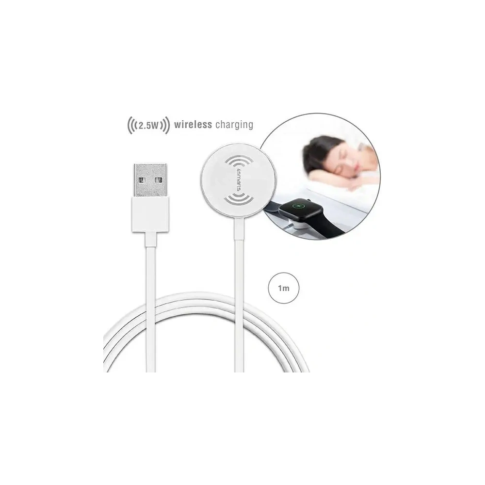 Hurtownia GSM - 4smarts VoltBeam Mini vezeték nélküli töltő Apple Watch 1-8/SE-hez 1m USB-A 2.5W kábellel, fehér - 4SMR23 - {ean13} - Hurt