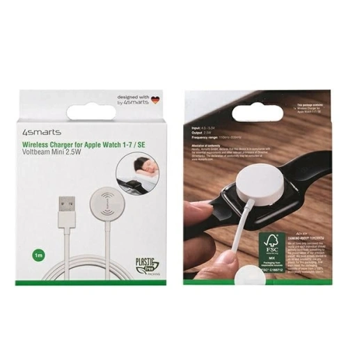 Ładowarka bezprzewodowa 4smarts VoltBeam Mini do Apple Watch 1-8/SE z kablem 1m USB-A 2.5W biały/white