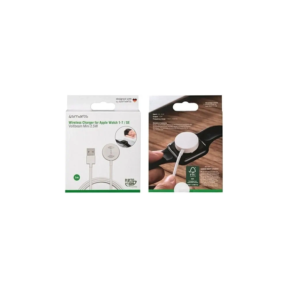 Hurtownia GSM - Ładowarka bezprzewodowa 4smarts VoltBeam Mini do Apple Watch 1-8/SE z kablem 1m USB-A 2.5W biały/white - 4SMR23 - {ean13} - Hurt