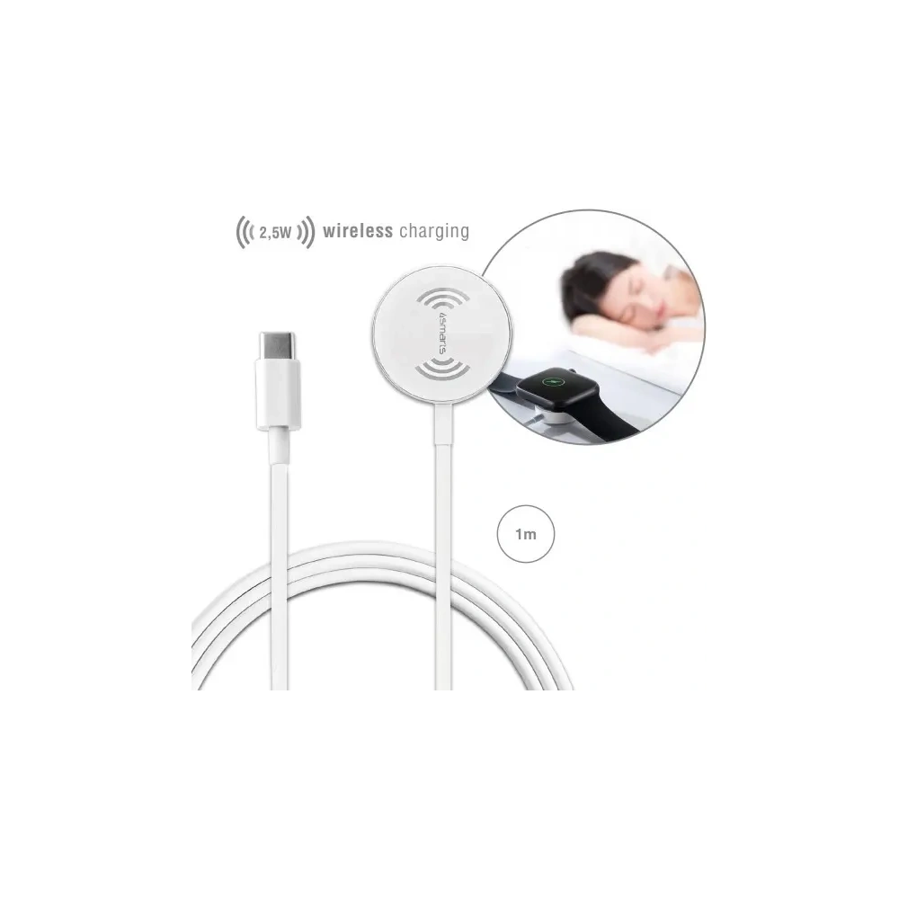 Hurtownia GSM - 4smarts VoltBeam Mini vezeték nélküli töltő Apple Watch 1-8/SE-hez 1m USB-C 2.5W kábellel, fehér - 4SMR25 - {ean13} - Hurt