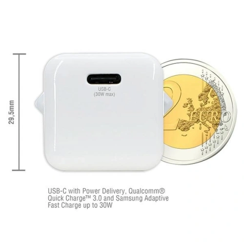 Ładowarka sieciowa 4smarts + kabel MFI VoltPlug PD 30W GaN USB-C/Lightning 1,5m biała/white