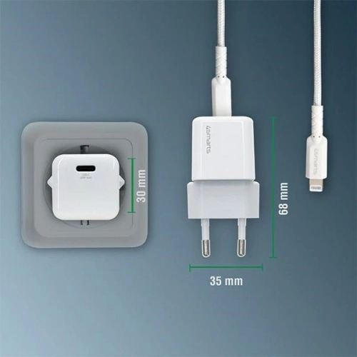Ładowarka sieciowa 4smarts + kabel MFI VoltPlug PD 30W GaN USB-C/Lightning 1,5m biała/white