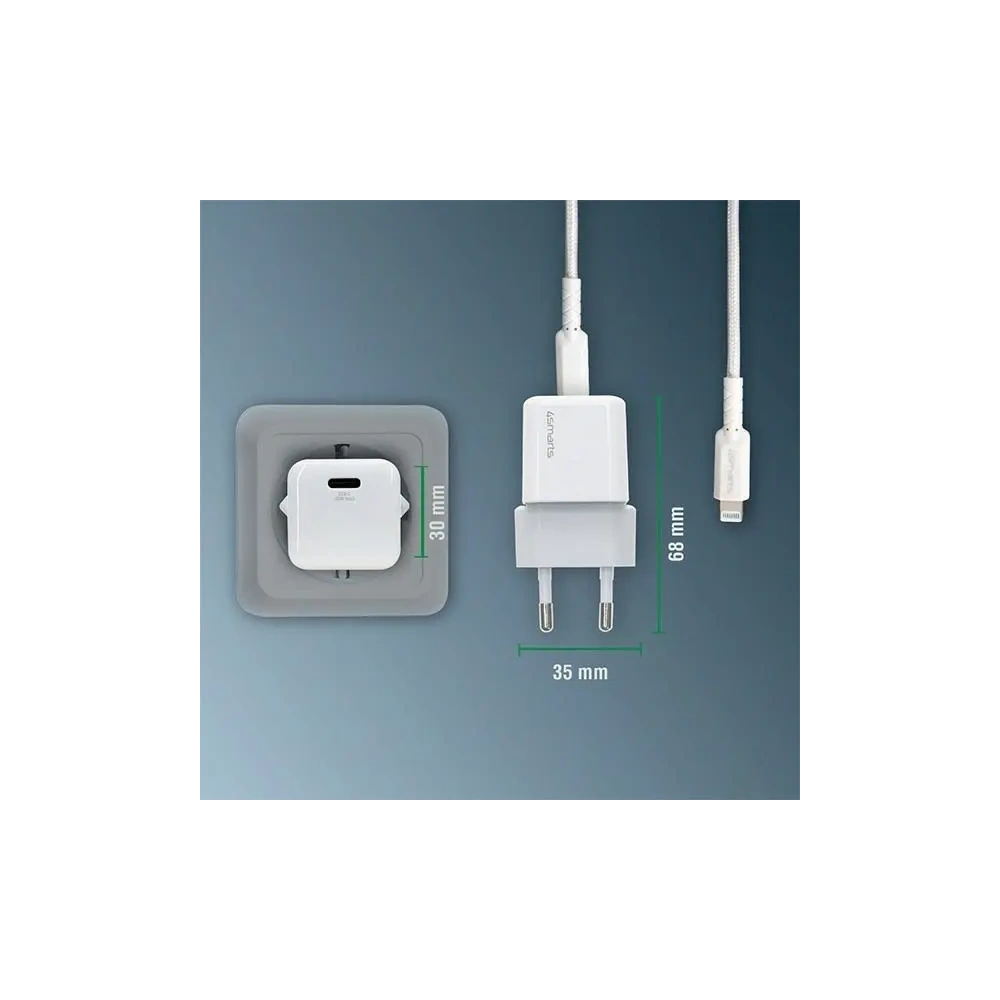 Hurtownia GSM - Încărcător principal 4smarts + cablu MFI VoltPlug PD 30W GaN USB-C/Lightning 1.5m alb - 4SMR27 - {ean13} - Hurt