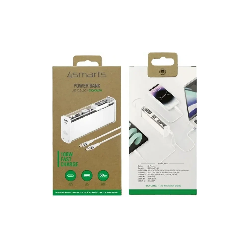Hurtownia GSM - 4smarts Lucid Block 20000mAh powerbank 100W alb - 4SMR37 - {ean13} - Hurt