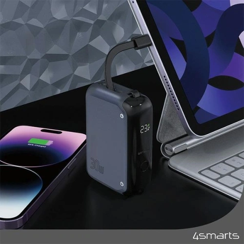 Powerbank 4smarts Pocket 10000mAh 30W z wbudowanym kablem USB-C 15cm space blue