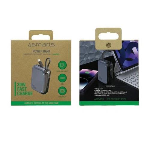 Powerbank 4smarts Pocket 10000mAh 30W z wbudowanym kablem USB-C 15cm space blue