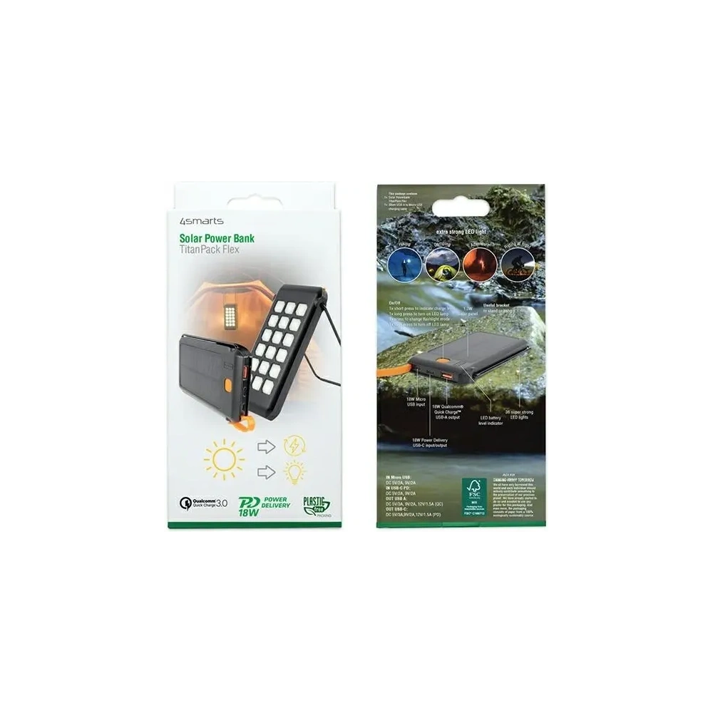 Hurtownia GSM - Solární powerbanka 4smarts TitanPack Flex 10000mAh černá/oranžová - 4SMR39 - {ean13} - Hurt