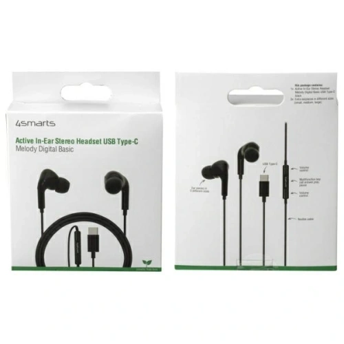 Słuchawki dokanałowe 4smarts Melody Digital Basic USB-C z przetwornikiem D/A czarny/black