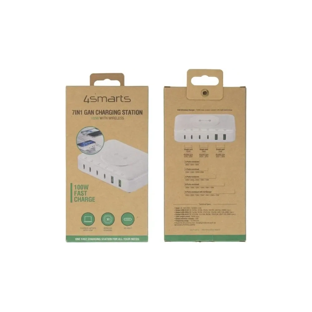 Hurtownia GSM - Stație de încărcare 4smarts 7în1 100W cu încărcare wireless albă - 4SMR49 - {ean13} - Hurt
