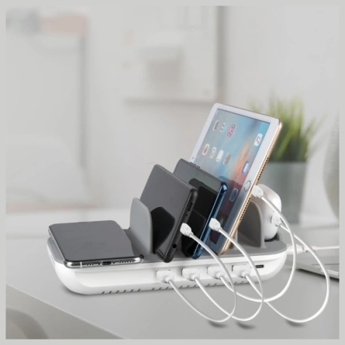 Stacja ładująca 4smarts Family Evo 63W PD z ładowaniem bezprzewodowym i zestawem kabli szaro-biały/grey-white