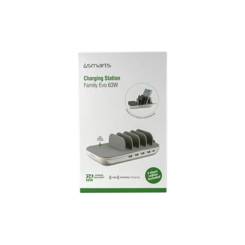 Wholesale 4smarts Family Evo 63W PD charging station with wireless charging and cable kit grey-white - 4SMR50 - {ean13} - Hurt