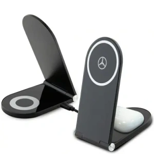 Wholesale Mercedes MEMFBGSLK foldable 2-in-1 wireless charger 15W Silver Star MagSafe black - MRS297 - {ean13} - Hurt