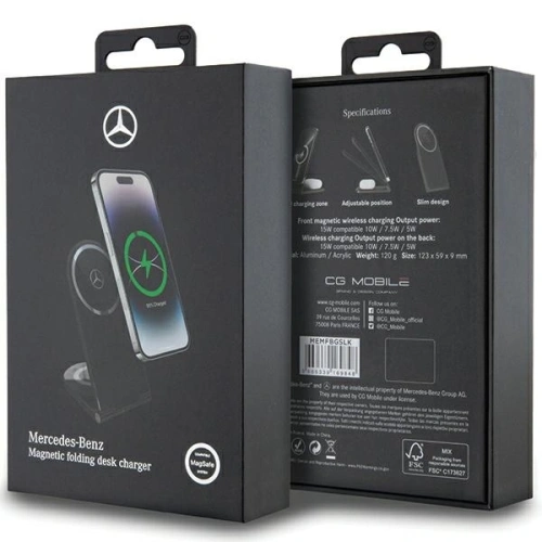 Składana ładowarka bezprzewodowa 2w1 Mercedes MEMFBGSLK 15W Silver Star MagSafe czarny/black