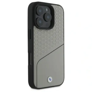 BMW BMHMP16X23RDCLG Apple iPhone 16 Pro Max hardcase din piele semnat texturat și linie MagSafe gri