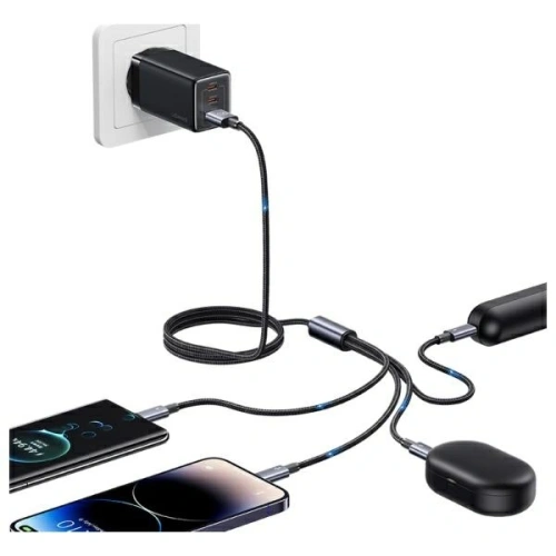 Kabel USAMS USB-A / 2xUSB-C, Lightning, MicroUSB 15W 1.2m Aluminum Alloy Data Cable Sufeng Series