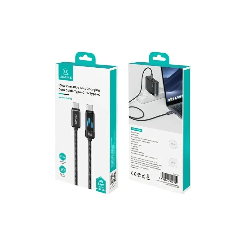Wholesale USAMS USB-C / USB-C cable 100W 1.2m Zinc Alloy Fast Charging Data Cable Meteor Series - USA1200 - {ean13} - Hurt