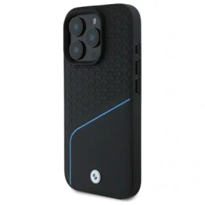 BMW BMHMP16X23RDCLK Apple iPhone 16 Pro Max husă din material textil semnată cu piele texturată și linie MagSafe neagră