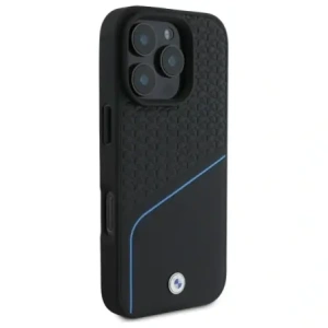BMW BMHMP16X23RDCLK Apple iPhone 16 Pro Max husă din material textil semnată cu piele texturată și linie MagSafe neagră