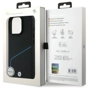 BMW BMHMP16X23RDCLK Apple iPhone 16 Pro Max husă din material textil semnată cu piele texturată și linie MagSafe neagră