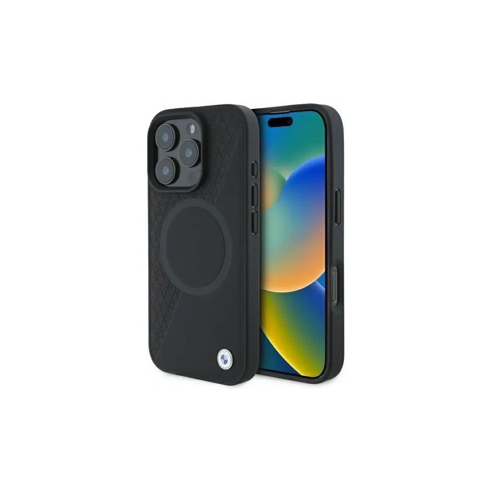 Hurtownia GSM - BMW BMHMP16X23RTPK Apple iPhone 16 Pro Max keménytok Sign Leather Fél Texturált És Kör MagSafe fekete - BMW718 - {ean13} - Hurt