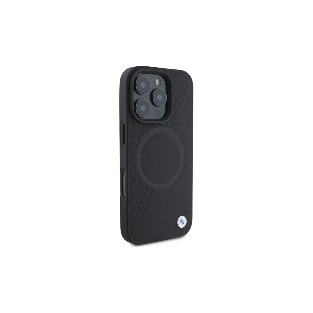 Hurtownia GSM - BMW BMHMP16X23RTPK Apple iPhone 16 Pro Max keménytok Sign Leather Fél Texturált És Kör MagSafe fekete - BMW718 - {ean13} - Hurt