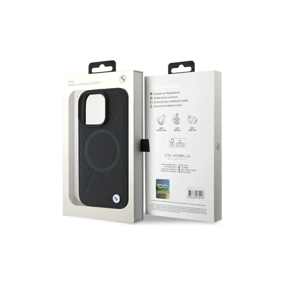 Hurtownia GSM - BMW BMHMP16X23RTPK Apple iPhone 16 Pro Max keménytok Sign Leather Fél Texturált És Kör MagSafe fekete - BMW718 - {ean13} - Hurt