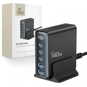 Hurtownia GSM - Tech-Protect DC140W-GAN 5-portos 2xUSB-A, 3xUSB-C Asztali Töltő PD140W / QC3.0 Fekete - THP3467 - {ean13} - Hurt