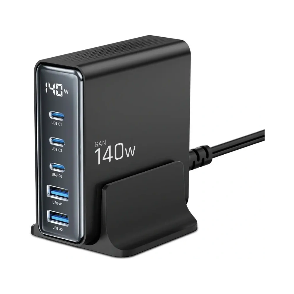 Hurtownia GSM - Tech-Protect DC140W-GAN încărcător desktop cu 5 porturi 2xUSB-A, 3xUSB-C PD140W / QC3.0 Negru - THP3467 - {ean13} - Hurt