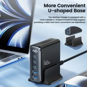 Hurtownia GSM - Tech-Protect DC140W-GAN 5-portos 2xUSB-A, 3xUSB-C Asztali Töltő PD140W / QC3.0 Fekete - THP3467 - {ean13} - Hurt